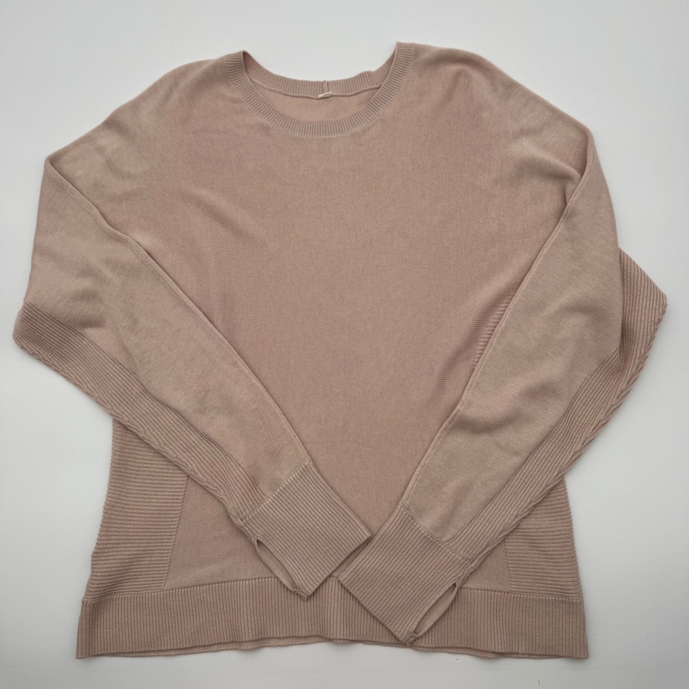 Lululemon Athletica Women Mauve Pink Ribbed Side Crewneck Sweater Thumbholes S